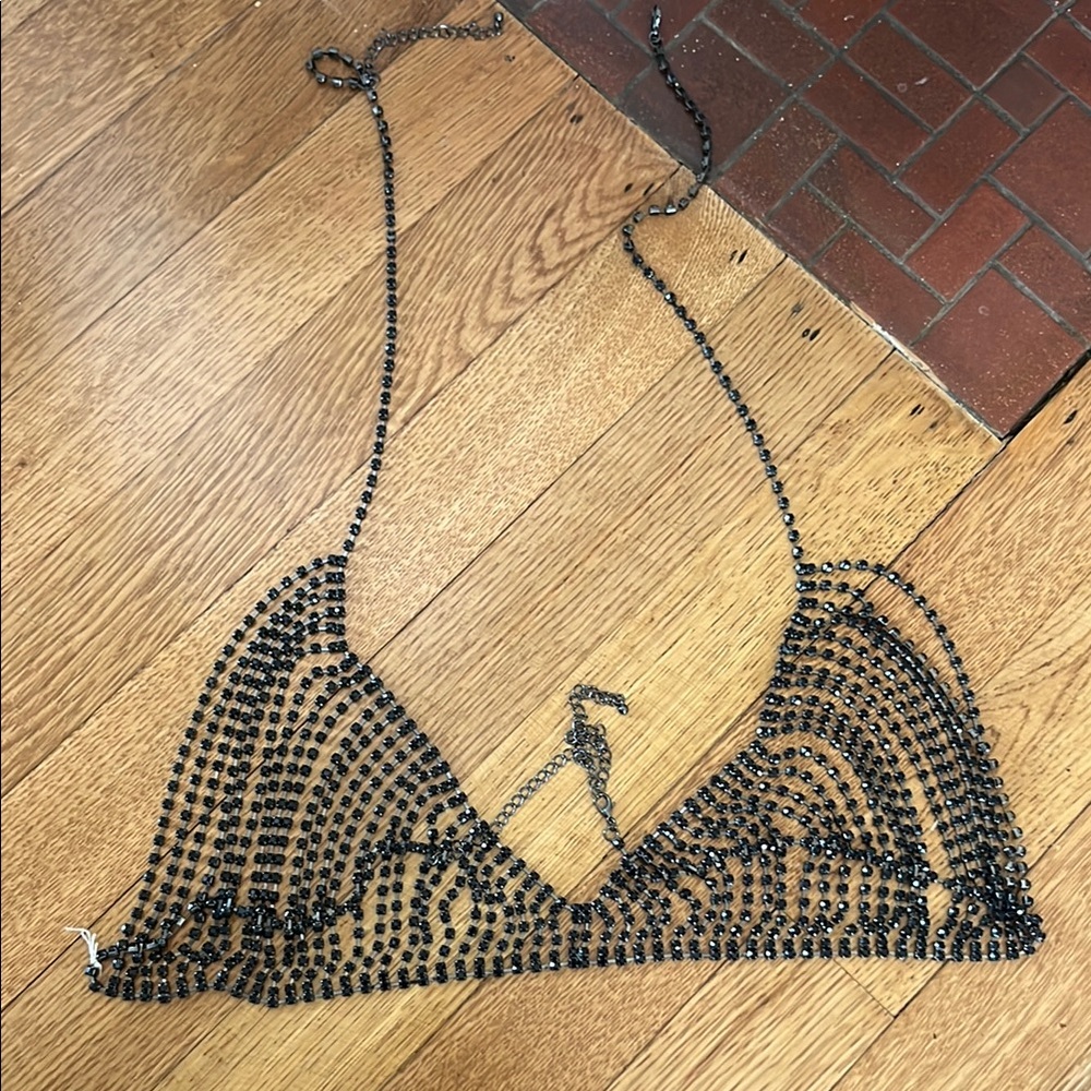 Black Rhinestone Triangle Bralette